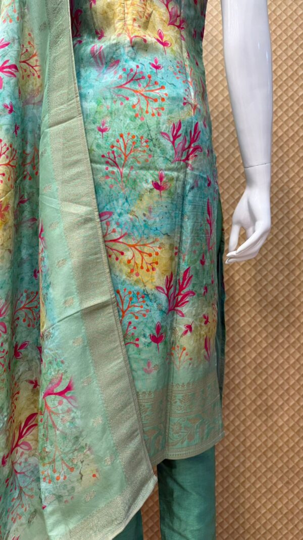 Mint Green Floral Printed Straight Cut Punjabi Suit with Embellished Neckline – Design No: 2997 - Image 5