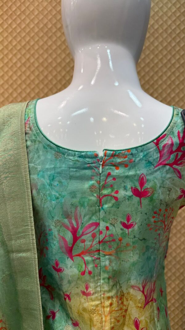 Mint Green Floral Printed Straight Cut Punjabi Suit with Embellished Neckline – Design No: 2997 - Image 6