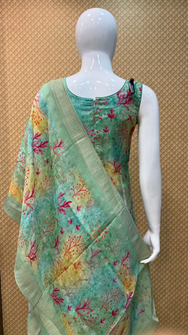 Mint Green Floral Printed Straight Cut Punjabi Suit with Embellished Neckline – Design No: 2997 - Image 7