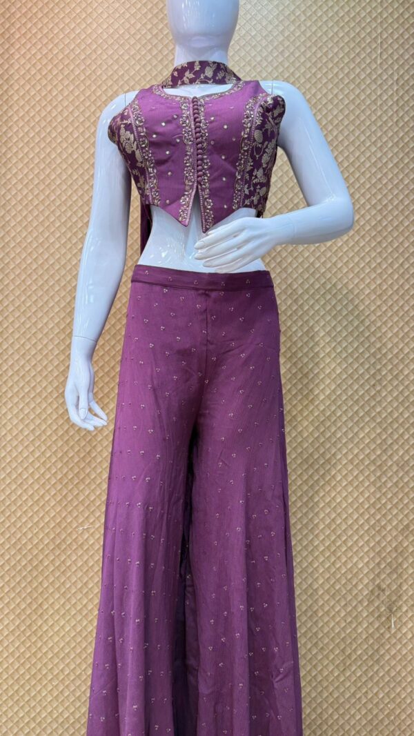 Plum Purple Embroidered Indo-Western Plazo Set – Design No: RC8351D