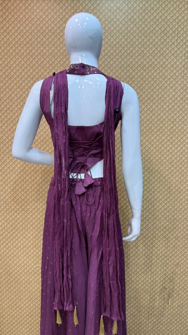 Plum Purple Embroidered Indo-Western Plazo Set – Design No: RC8351D - Image 5
