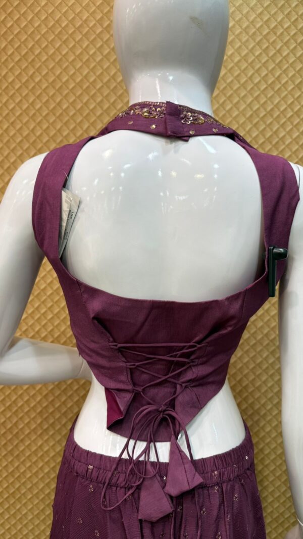 Plum Purple Embroidered Indo-Western Plazo Set – Design No: RC8351D - Image 4