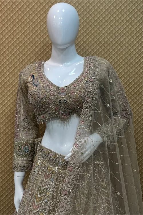 Champagne Gold Heavy Embroidered Bridal Lehenga Choli – BS1929