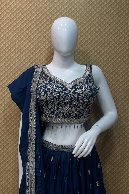 Royal Navy Blue Embroidered Lehenga Choli Set – RC9193D